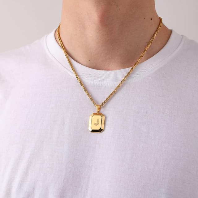 Detalle de Miss Chipmunk Initial A–Z Halskette mit eckigem Buchstabenanhänger aus 316L Edelstahl