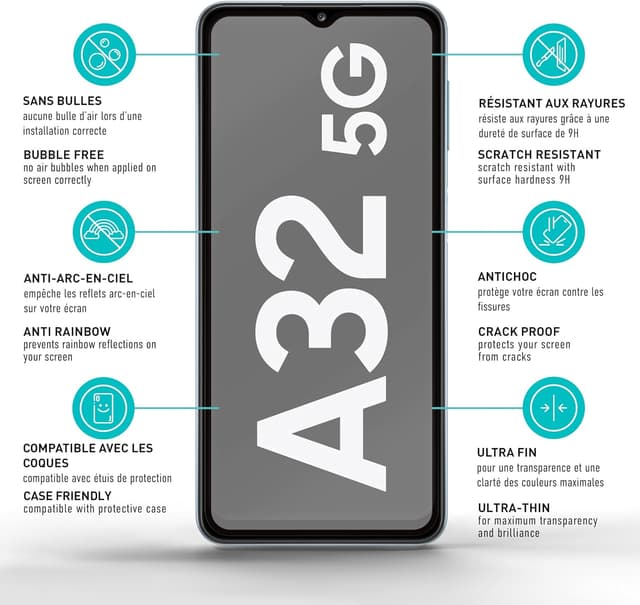 Detalle de Smartect Verre Trempé pour Samsung Galaxy A32 5G (2 pièces) Full Screen mat, anti-rayures 9H