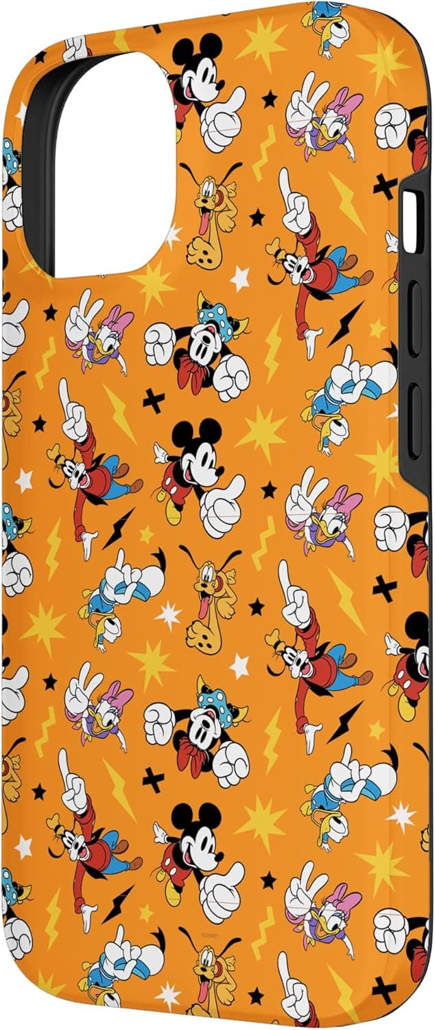 Detalle de Custodia pieghevole stile portafoglio per iPhone 14 Disney Topolino e amici (arancione)