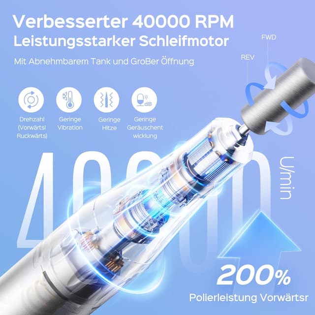 Detalle de COSLUS Elektrische Nagelfräser 40000 U/min – Nagelfeile