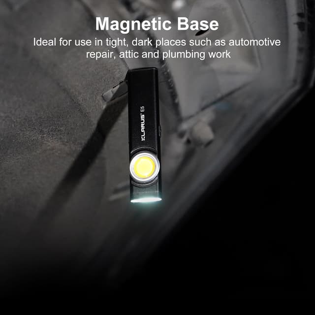 Detalle de Klarus Lampe de travail COB rechargeable USB‑C plate (600 lumens) avec base magnétique et clip