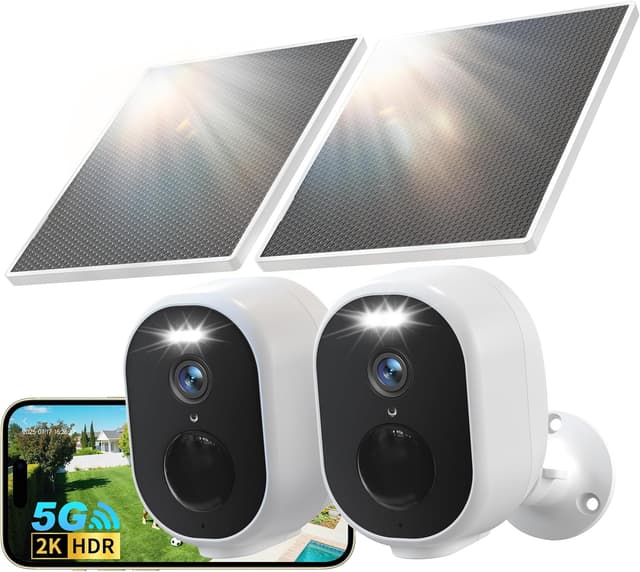 Detalle de GNCC 4MP Kit 2 Telecamere Wi‑Fi da esterno con pannello solare e visione notturna a colori (IP65, doppia banda 2.4/5 GHz, audio bidirezionale, PIR)