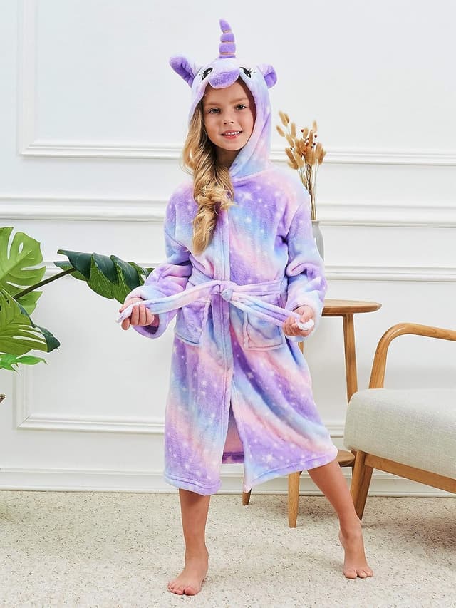 Detalle 2 de Piefry girls’ unicorn dressing gown set with hood, belt and slippers