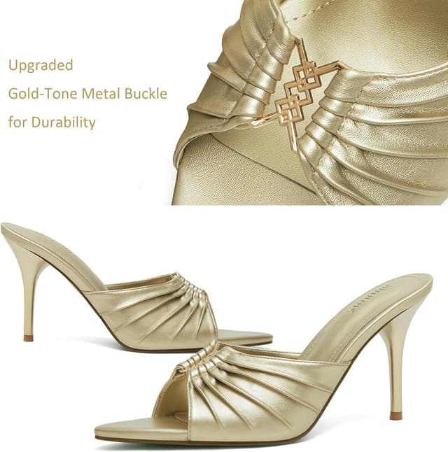 Detalle de iiimmu 3.5-inch Stiletto Mules with Pointed Peep Toe and Faux Leather Upper