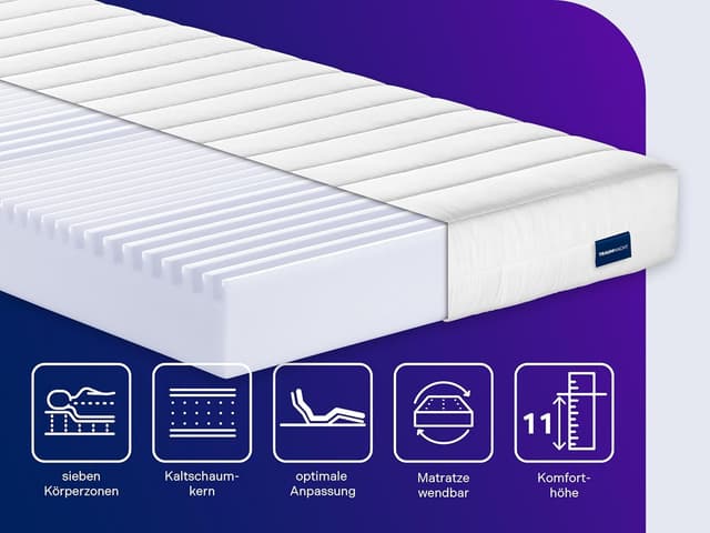 Detalle de Traumnacht Easy Comfort Duo Kaltschaummatratze 140x200 cm (H3 & H4) – 7-Zonen, atmungsaktiv, Öko-Tex