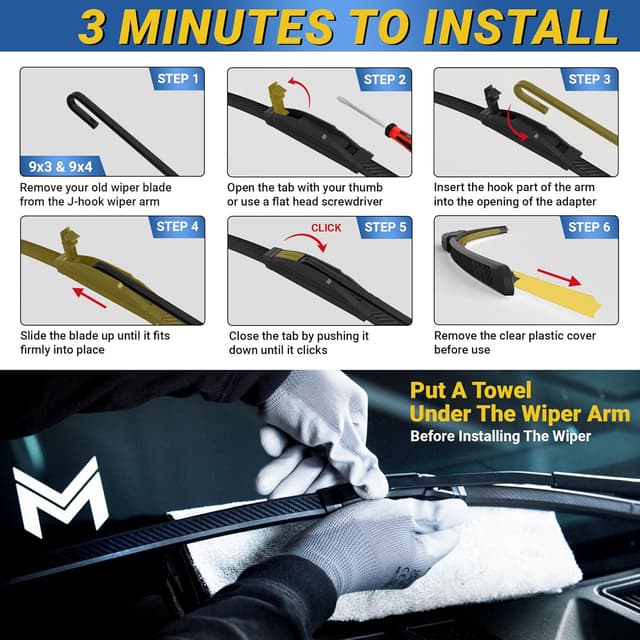 Detalle 2 de Premium Silicone Carbon Fiber Windshield Wiper Blades (22" & 22") with J-Hook, Patented All-Season Hybrid Twin-Beam, 2-Pack