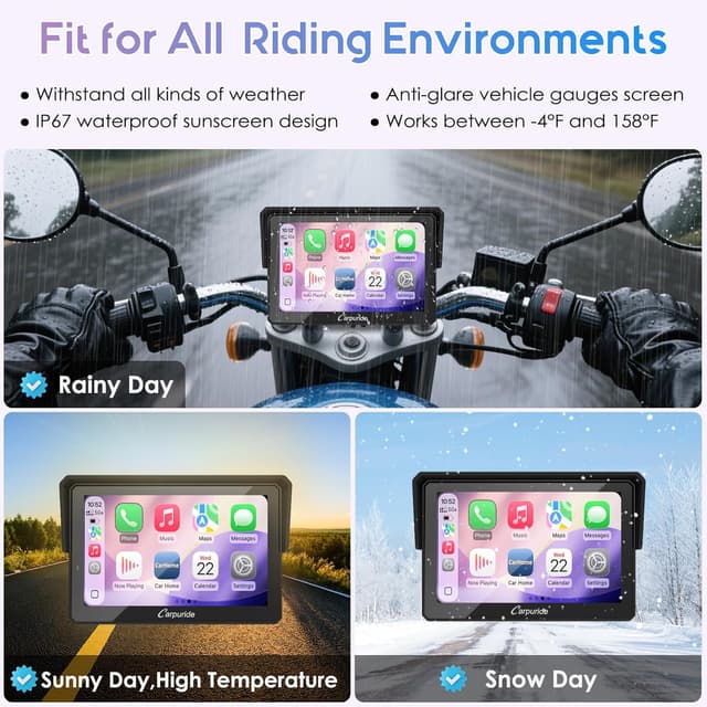 Thumbnail 6 de Carpuride W502T Pro motorcycle CarPlay screen with TPMS, Dual Bluetooth & Waterproof GPS display