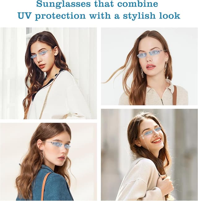 Thumbnail 6 de MEGAVOW Rimless Rectangle Skinny Sunglasses – Ocean Lens, small narrow retro shades