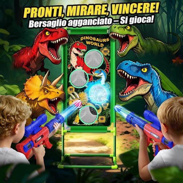 Detalle 2 de Giochi di Tiro al Bersaglio con Dinosauro e Air Blaster con Mira, 4 bersagli e 24 palline in schiuma