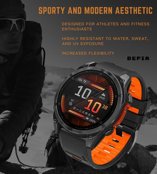 Detalle de BEFIA 26mm Silicone QuickFit Watch Band for Garmin Fenix 8 51mm, Enduro, Tactix and More (Two-Tone Colors)