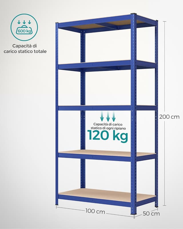 Thumbnail 2 de SONGMICS Set scaffali in metallo 50x100x200 blu GLR050Q02