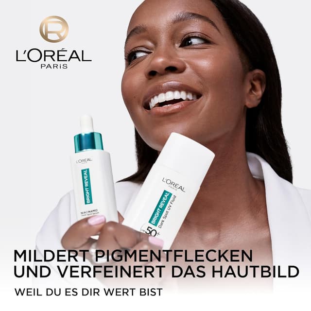 Detalle 2 de L'Oréal Paris Anti-Pigmentflecken Set Bright Reveal: Niacinamid-Serum & UV Fluid LSF 50