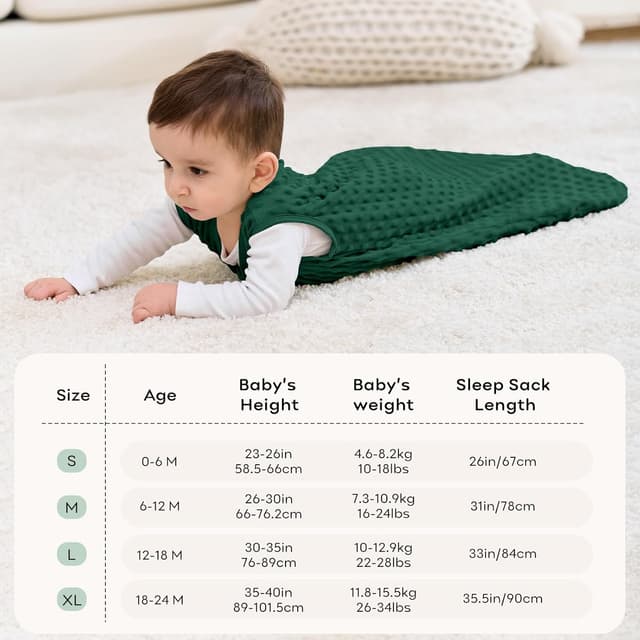 Detalle 2 de Unnivoll Baby 1.5 Tog Sleeping Bag with Plush Dots (2 Pack) – Forest Green, 12–18 Months