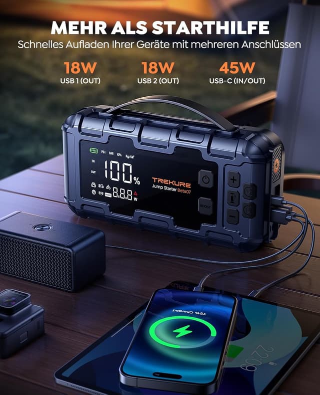 Detalle 1 de TREKURE Powerbank Starthilfe 6500A mit Kompressor