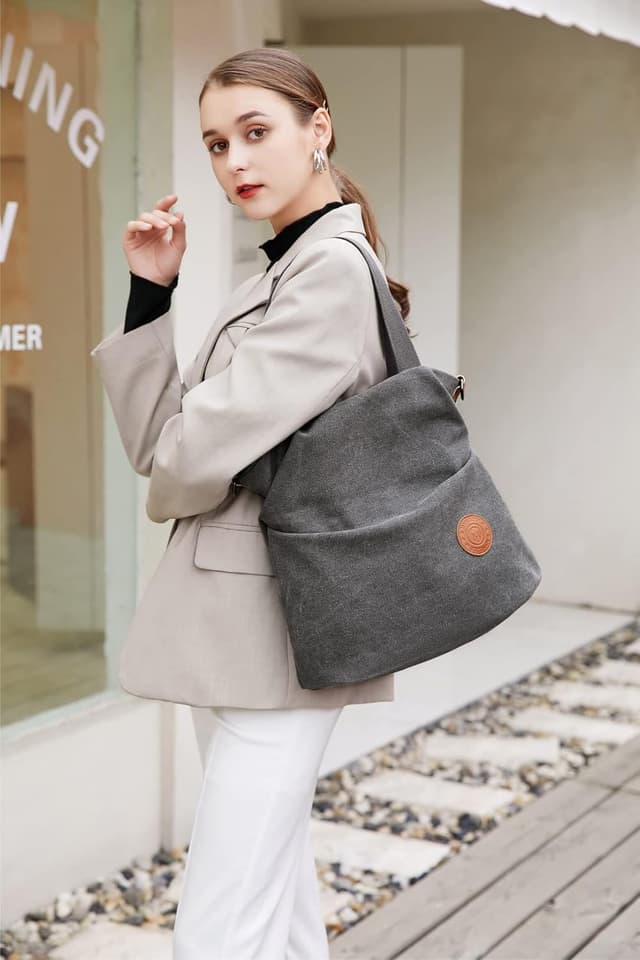 Detalle de Myhozee Damen Canvas Handtasche & Umhängetasche – geräumige Crossover-Strandtasche für Alltag, Schule und Reisen