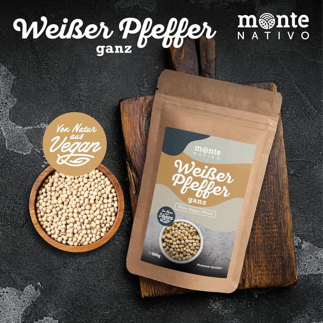 Detalle de Weiße Pfefferkörner Monte Nativo (500 g) – ganz, zum Kochen und Würzen