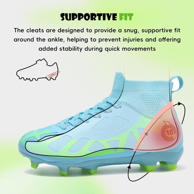 Detalle de WOwallet Kinder-Fußballschuhe mit hohem Schaft für Jungen & Mädchen – robuste Outdoor-Sportschuhe