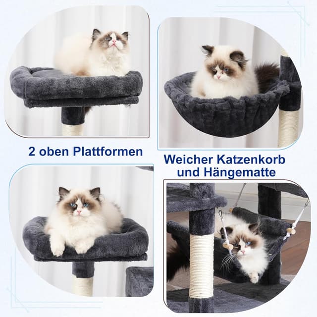 Detalle de Gitelsnour Kratzbaum für den Innenbereich – 180 cm Katzenkratzbaum Rauchgrau GCT032G mit 2 Sisalsäulen