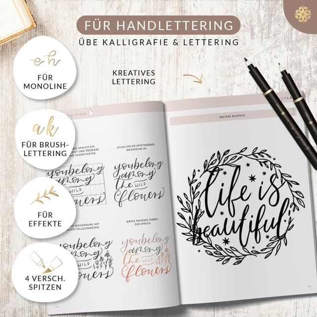 Detalle 2 de LEBENSKOMPASS Handlettering Stifte Set 6 🎨