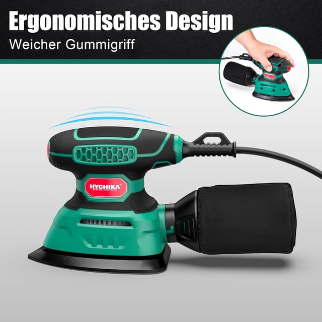 Detalle de HYCHIKA ponceuse bois 140 W – 13 000 OPM avec dépoussiérage et 12 papiers abrasifs