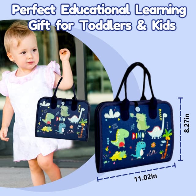 Thumbnail 6 de Qizfun Toddler Busy Board Montessori Toys (Dinosaur, 8-Page Sensory Busy Book) for Car & Airplane Travel