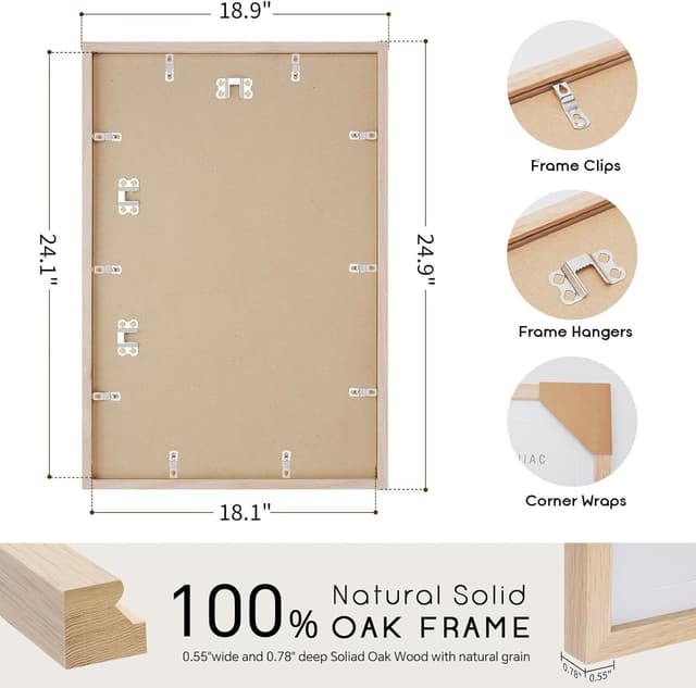 Detalle de puthiac 18x24 Solid Oak Wood Picture Frame (No Mat) with Plexi Front, Vertical or Horizontal