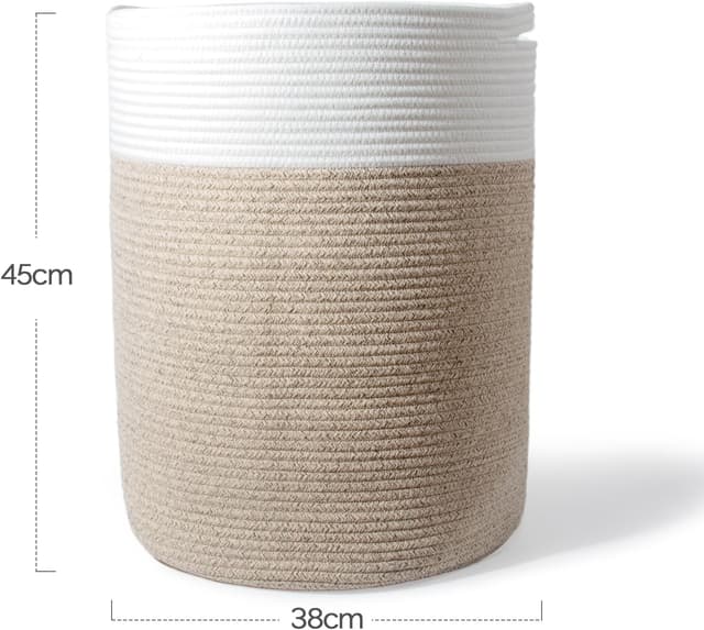 Detalle de SYLANDO 45L geflochtener Baumwollkorb mit Griffen (H45 cm, Ø38 cm) – Aufbewahrung für Spielzeug, Wäsche & mehr