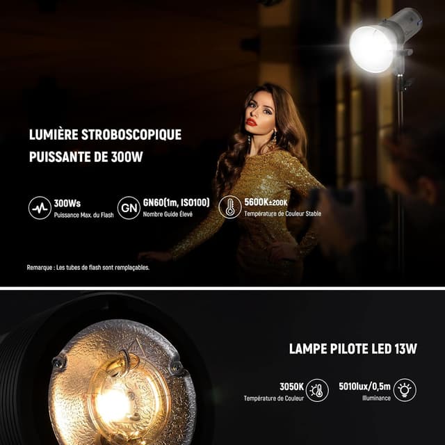 Detalle 2 de NEEWER Q300 Flash de studio extérieur 300Ws 2,4G sans fil avec déclencheur Q Compact