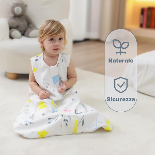 Detalle 2 de Mosebears Sacco nanna estivo per bambini 0,5 Tog in cotone traspirante (2 confezioni, M 6-12 mesi) con fantasia animali