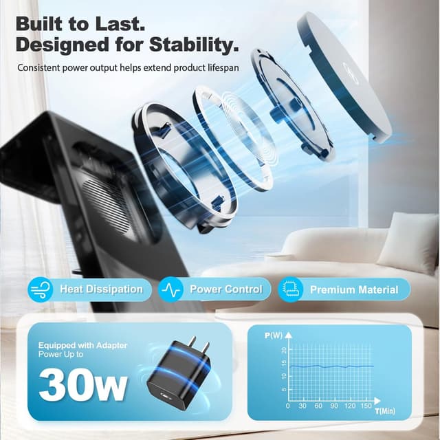 Detalle 2 de 15W Magnetic Wireless Charger Stand (Qi2) for Apple 3-in-1 Charging Station