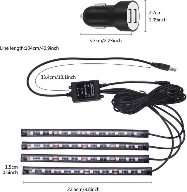Thumbnail 6 de Bawoo 4-in-1 Car Interior LED Atmosphere Light Strip Set with Remote Control (USB-powered)