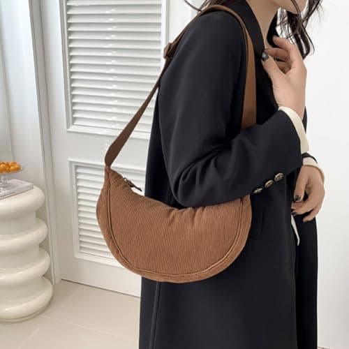 Detalle 2 de Aucuu bolso bandolera para mujer de media luna impermeable (nailon) en marrón