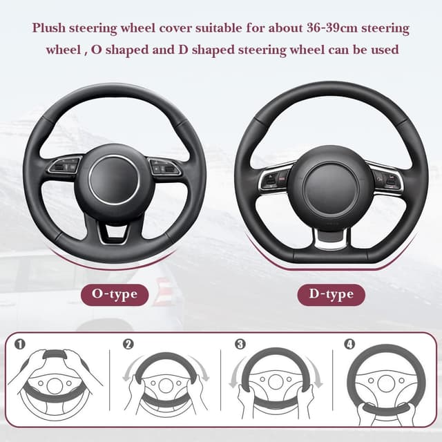 Detalle 1 de Pahajim Fluffy Steering Wheel Cover (Black White) – universal 36–39cm soft furry anti-slip plush