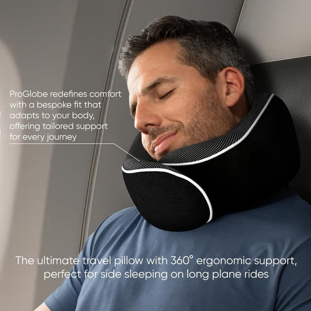 Detalle 2 de Proglobe Travel Pillow Memory Foam Neck Pillow Set with Sleep Mask and Mesh Bag (Black)