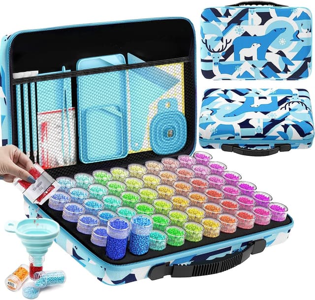 Detalle de ARTDOT 5D Diamond Art Storage Boxes with 60 Slots (Blue) + 101 Painting Accessories and Tools