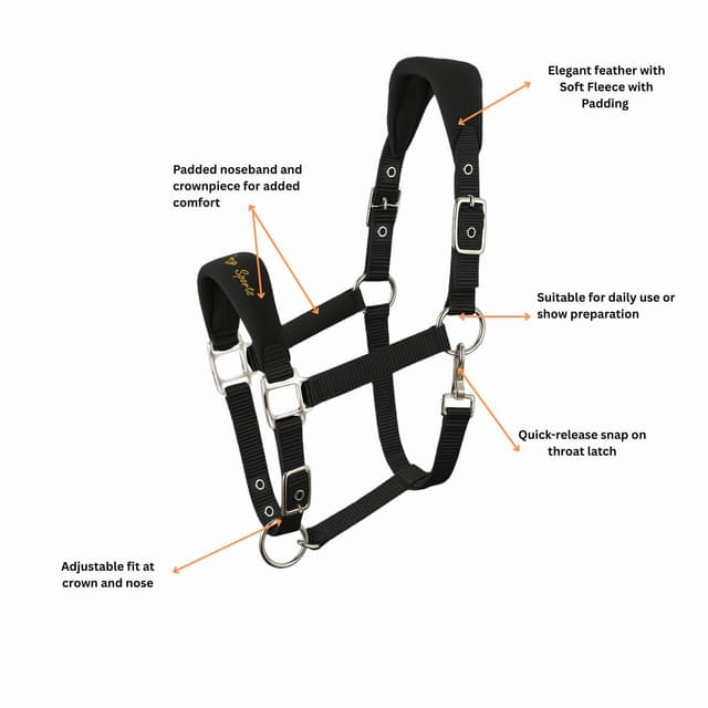 Detalle 2 de AK Feather Soft Padded Horse Head Collar (AKRS-6070-01) – Extra Comfort Padding with Adjustable Curb & Poll Straps, Black