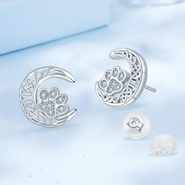 Detalle 2 de Boucles d’oreilles Arrebol en argent sterling 925 avec zirconium (lune celtique), 12 x 13 mm