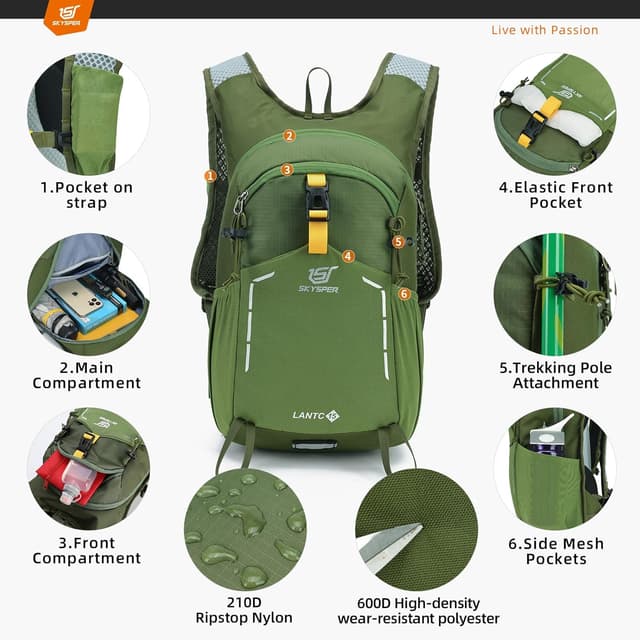 Detalle 2 de SKYSPER zaino da trekking 15L: zaino piccolo per escursioni, viaggio e campeggio