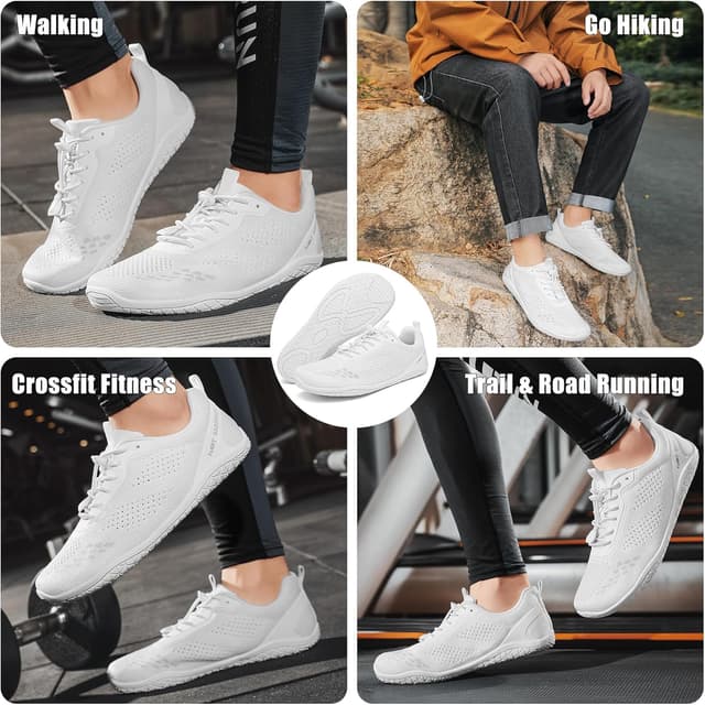 Detalle de Geweo Barfußschuhe Sneaker mit breiter Zehenbox, Zero-Drop-Sohle und atmungsaktivem Sommer-Obermaterial