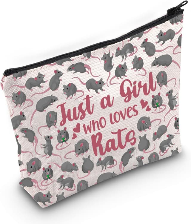Detalle de LEVLO Funny Rat Canvas Cosmetic Bag – “Just A Girl Who Loves Rats” 3D Print Zip Pouch