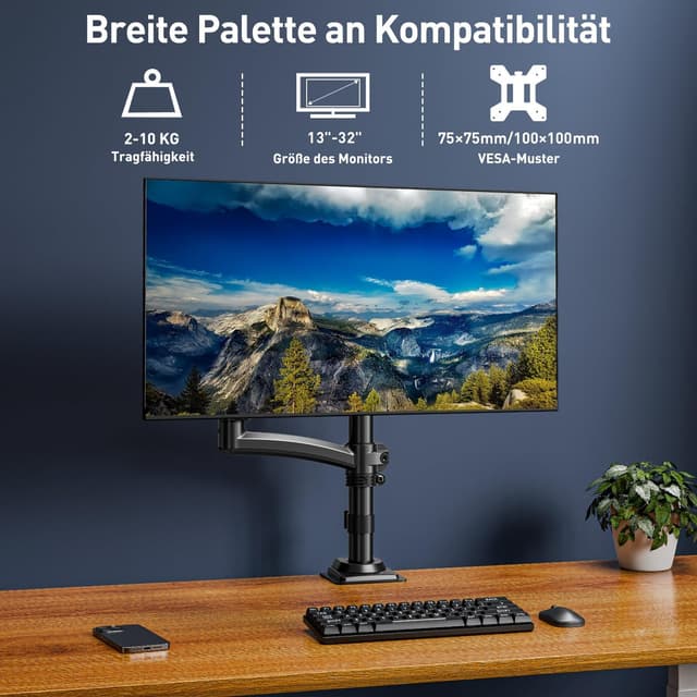 Detalle de ELIVED EV6033B support de moniteur 1 bras réglable en hauteur (13 à 32")