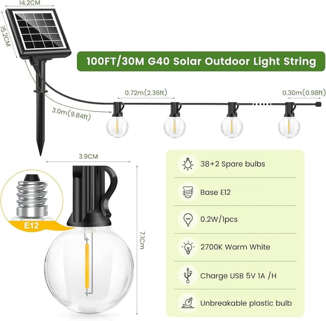 Thumbnail 4 de PBGMRT Dimmable Solar Outdoor String Lights