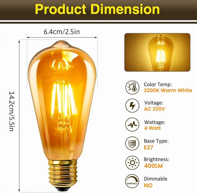 Detalle 2 de E27 ST64 LED Edison 4W Vintage Glühbirne