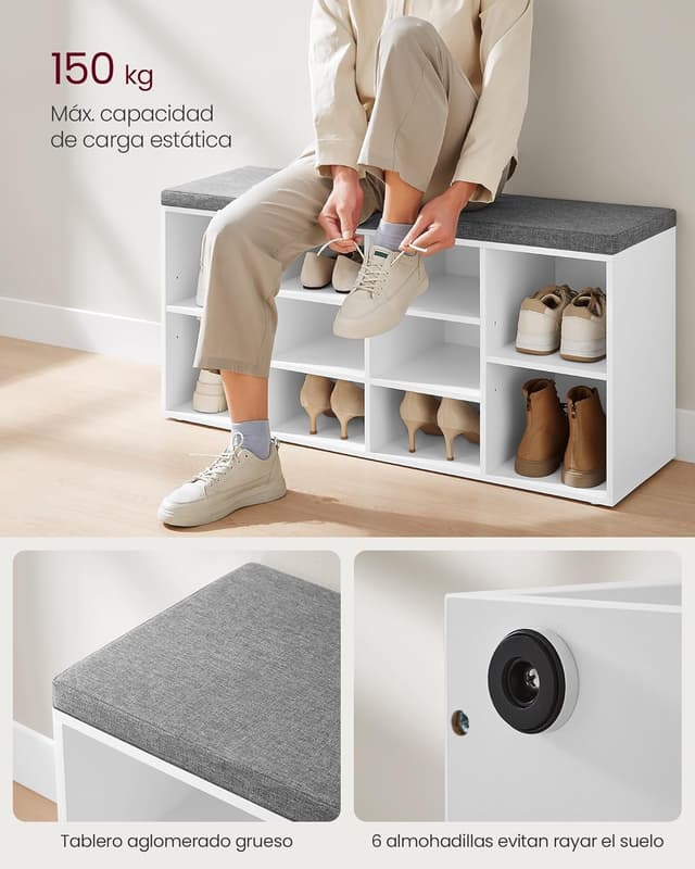 Thumbnail 6 de VASAGLE Banco para Zapatos con 10 compartimentos y cojín