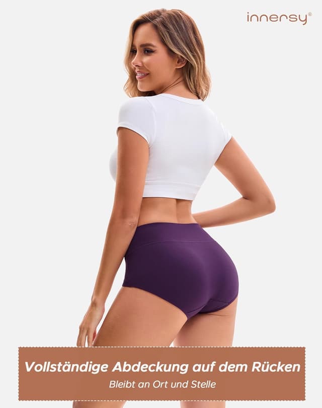 Detalle de INNERSY Damen-Slips aus Baumwolle mit Stretch, hohe Taille – 5er Pack