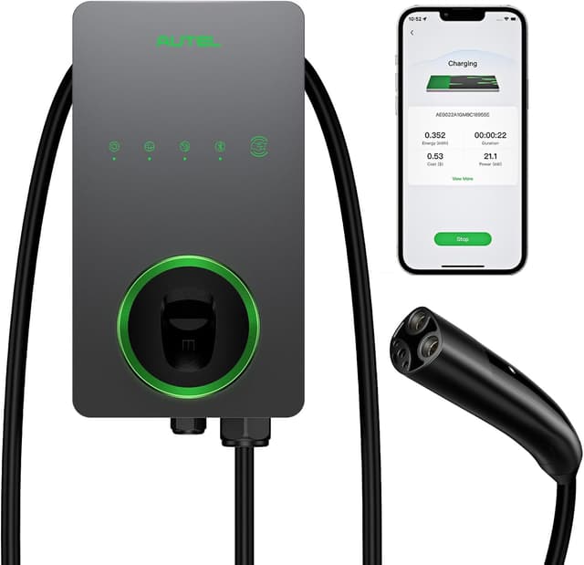 Detalle de Autel Level 2 Home Smart EV Charger (NACS) with 25-Foot Cable — Up to 50Amp, Hardwired 240V