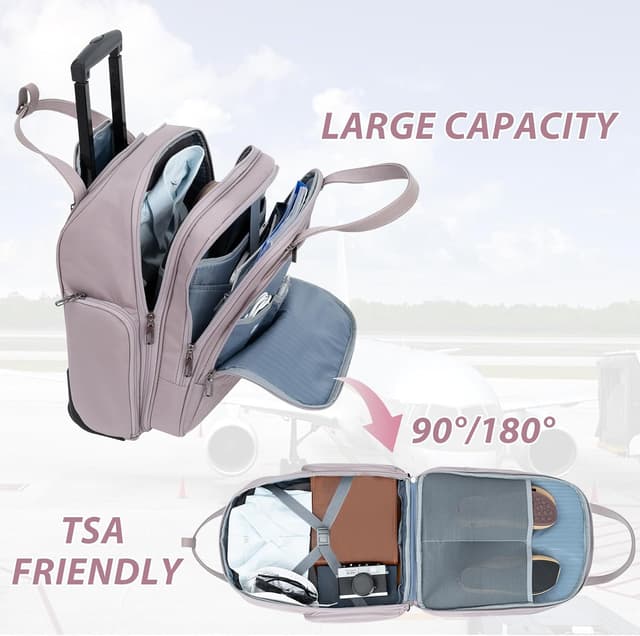 Detalle 2 de VANKEAN Laptoptasche mit Rollen für 16-Zoll-Unterseite (Overnighter) – leichter Rollenkoffer für Reisen, Business & Arbeit, Rosa