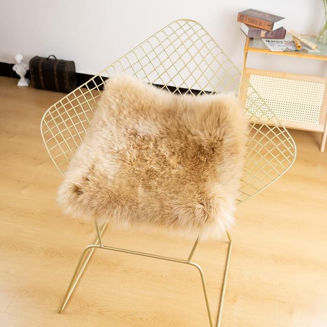 Detalle 1 de LLB Sheepskin Chair Cushion 18x18 Inch Non-Slip Back Genuine Fur Seat Pad (Tan)