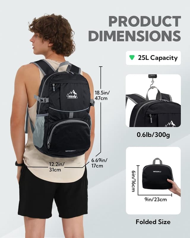 Detalle de Waterfly faltbarer Ultraleicht-Rucksack 25 l – packable Wanderrucksack mit Reflektor und Brustgurt