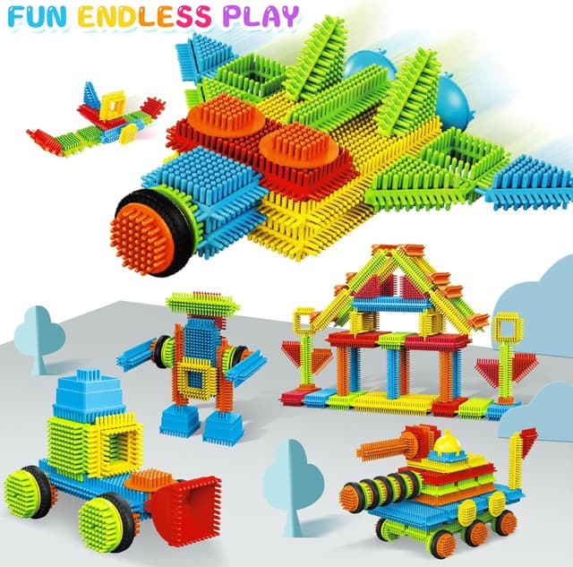 Detalle 2 de obakaer Stickle Bristle Building Blocks (108 pcs) for ages 3+ – soft brush-bristle construction bricks